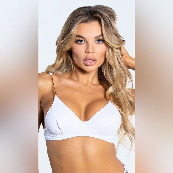 NWT Yandy chained up underwire bikini top Sz L gold chain lingerie - Picture 1 of 10